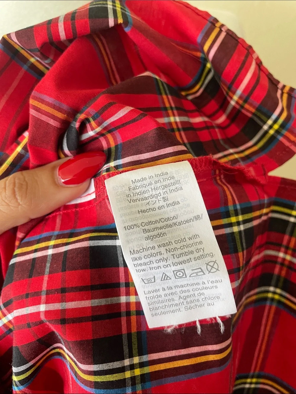 J.Crew Red Tartan Plaid Ruffle Sleeve Cotton Blouse Medium Holiday Preppy Top